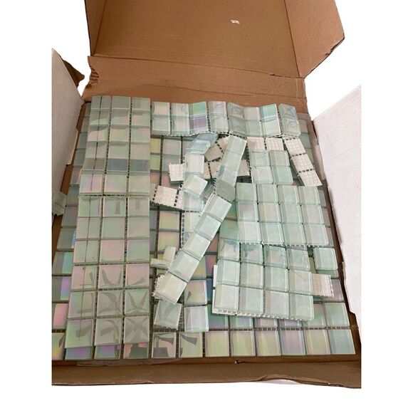 Fired Earth Glass Mosaic Tile Lot 298 Pieces Iridescent Square Pieces Pastel Mix - Picture 9 of 15